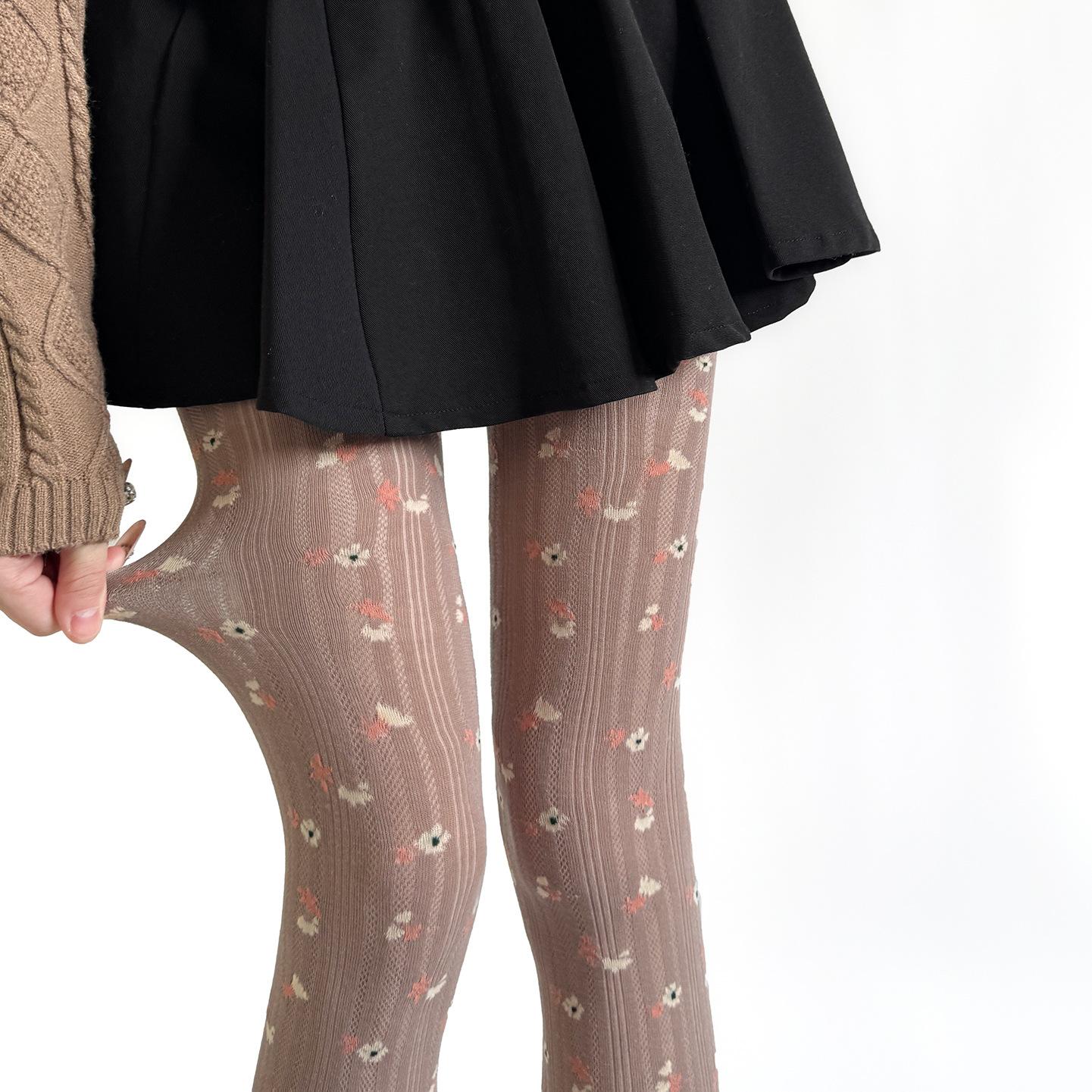 Frühling Retro Blumenmuster Damen Strumpfhose Vertikales Muster Blumen Jacquard Strumpfhose Lingerie Strumpfwaren Schlanke Körper Strümpfe Strumpfhose One Size gray
