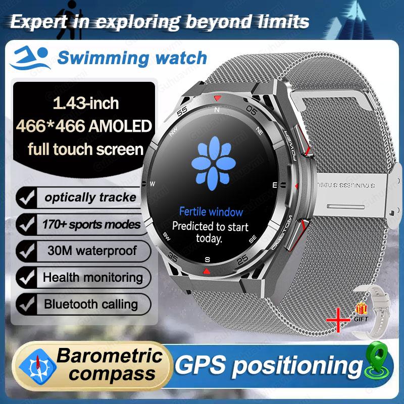 2025 Neue GPS Smartwatch Herren Bluetooth Anruf 100+Sport GPS Track Uhren Sprachassistent Wasserdichte Smartwatch Für Android IOS Mesh Belt silber