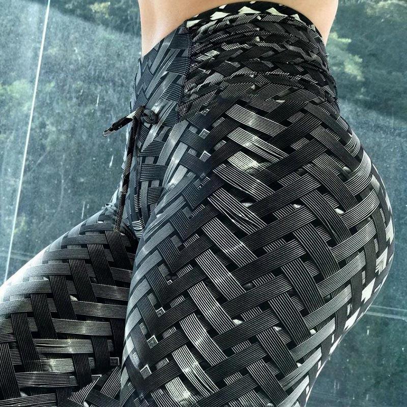 Sexy Hohe Taille Fitness Eisen Weben Leggings Weben Gedruckt Krawatte Frauen Fitness Workout Scrunch Booty Hosen Schlanke Laufhose S schwarz