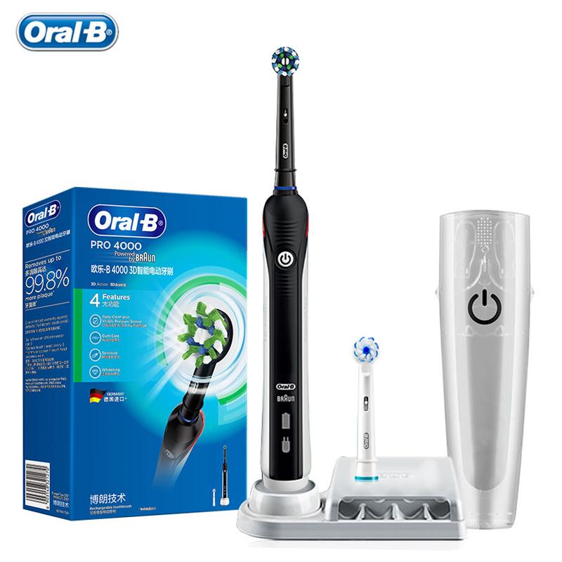 Oral B Ultraschall-elektrische Zahnbürste Pro4000 3D Smart Zahnaufhellung Wiederaufladbare Zahnbürste für Erwachsene Wasserdichter Fleck blue