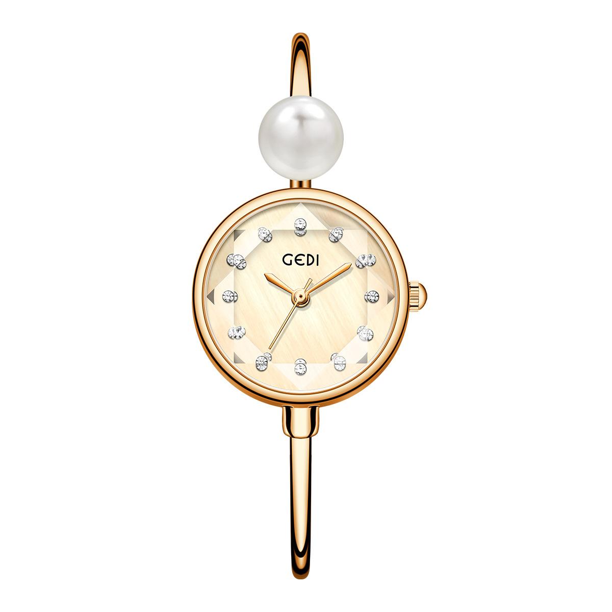 Perlenarmband Modische und Exquisite Uhr Damen, Personalisierte Diamantbesetzte Wasserdichte und Vielseitige Quarz Uhr One size fits all beige