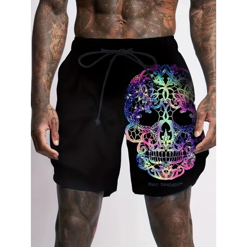 Sommer Herren Modetrend Shorts 3D Schädel Grafik Shorts Sommerkleidung Urlaubsshorts Männlich Schnelltrocknende Shorts Badeshorts L