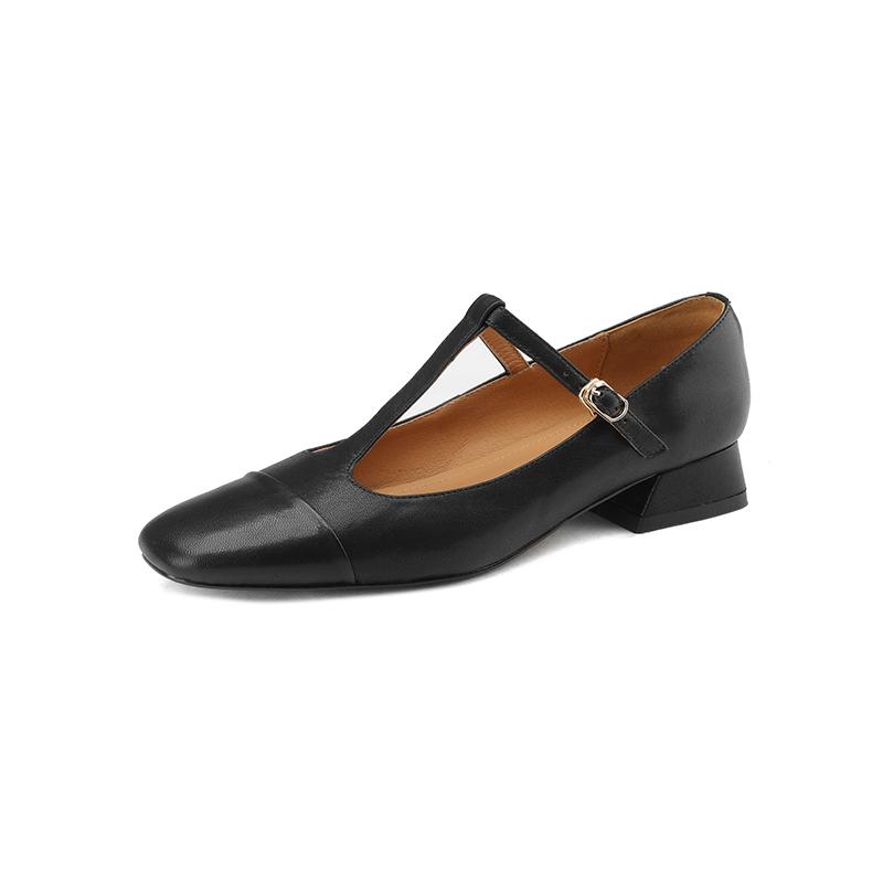 Krazing Pot Schaffell Runde Zehen Niedrige Absätze Sommerschuhe Mary Janes Süße Mädchen Knöchelriemen Damen Ballettpumpen 43 schwarz