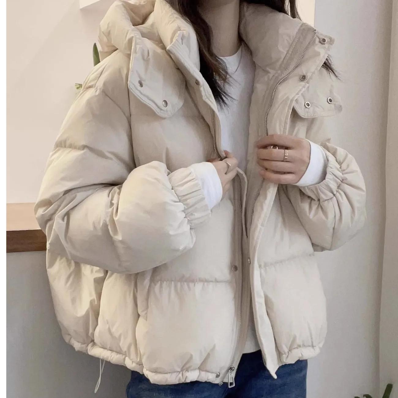 Baumwollgepolsterte Jacke Damen Kurz Locker Große Größe Baumwollgepolsterte Jacke Mode Kapuze Alleskönner Dünne Gepolsterte Jacke Trend L beige