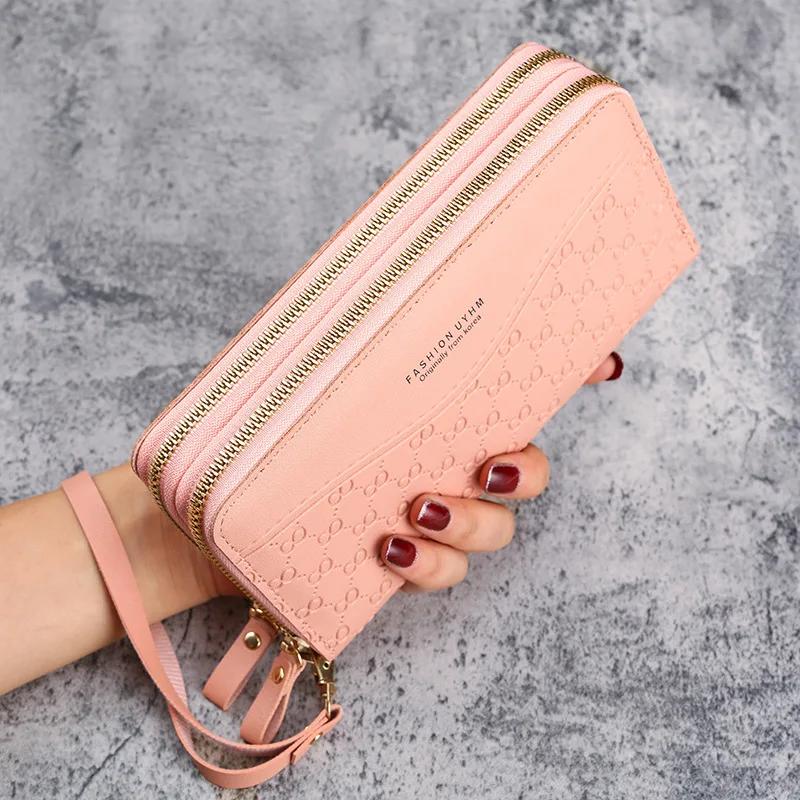 Damen lange Geldbörsen mit Reißverschluss Luxusmarke Designer Schwarz Rosa Damen Geld Münz Kartenhalter Damen Portemonnaies für Frauen beige