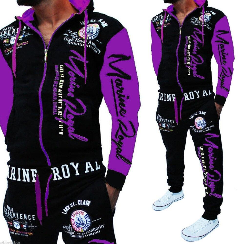 Herren-Trainingsanzug, 2-teilig, Oberteile und Hosen, Herren-Trainingsanzüge, Briefdruck, Übergröße, Jogger-Sets für Herrenbekleidung XXL violett