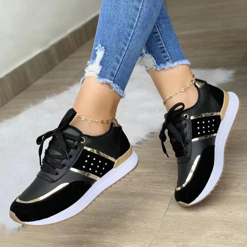 Turnschuhe Frauen Plattform Schuhe Leder Patchwork frau Casual schuhe Sport Schuhe Damen Laufen Outdoor Vulkanisierte Schuhe 39 schwarz