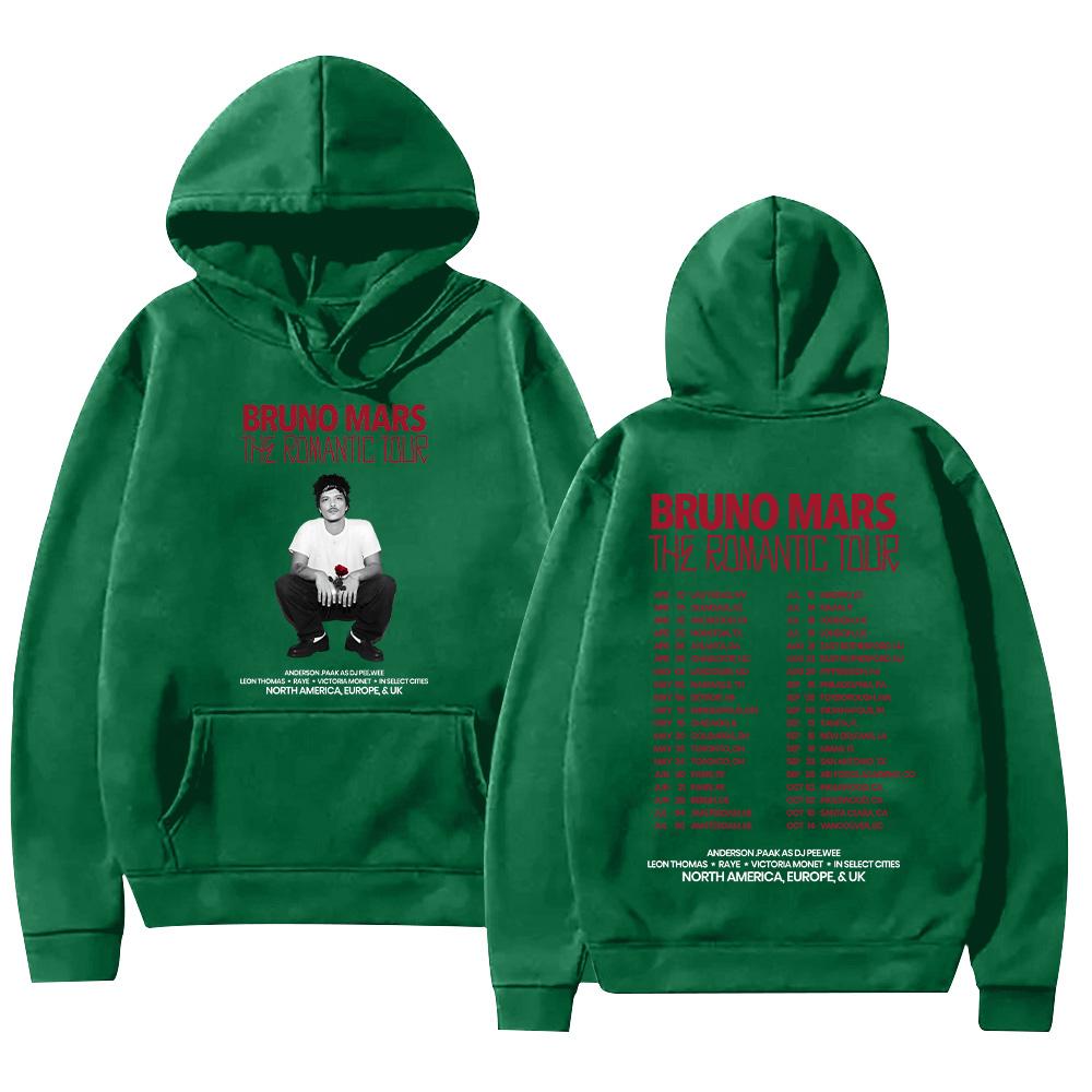 Bruno Mars The Romantic 2026 Tour Hoodie Bruno Mars Sweatshirt Unisex Jugend- und Erwachsenen-Oberteile Konzert-Outfits High Street Pullover XXL dunkelgrüne