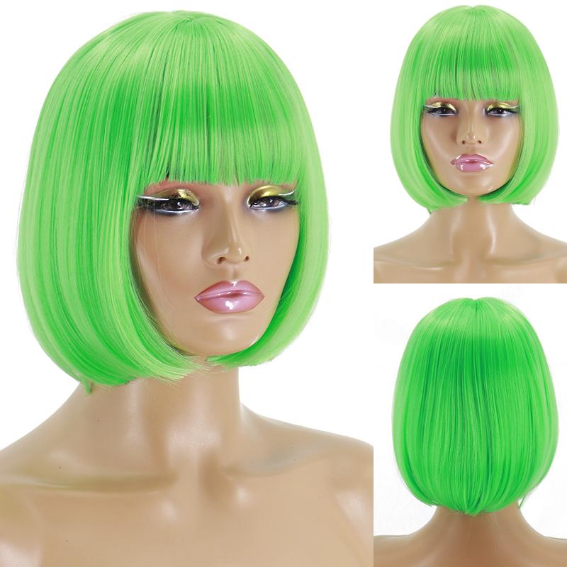 LISI HAIR Kurze Bob-Perücke mit Pony für Damen, synthetische Bob-Perücken, schwarze Perücke für Party und täglichen Gebrauch, schulterlange Cosplay-Bunte Perücke T1857