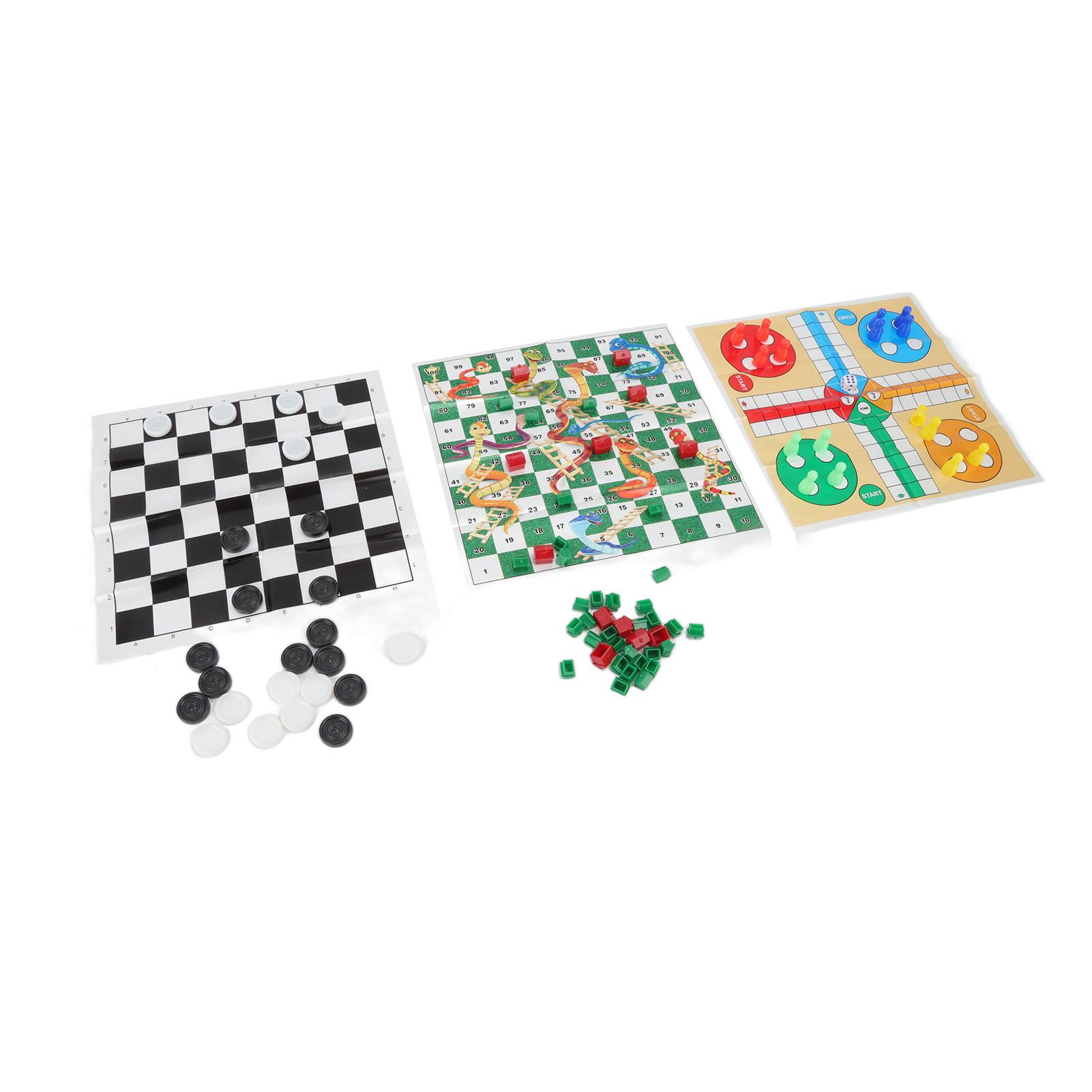 4 in 1 Brettspiele Set Klares Muster Faltbar Tragbar Internationales Dame Fliegenschach für Kinder