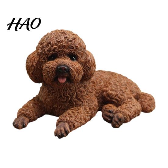 Künstlerisches Raumzentrum Realistische Teddy-Hundestatue, Kleines Haustiermodell für den Schreibtisch, Niedliche liegende Skulptur Büro-Schreibtisch-Ornament für Auto-Armaturenbrett, dunkelbraune