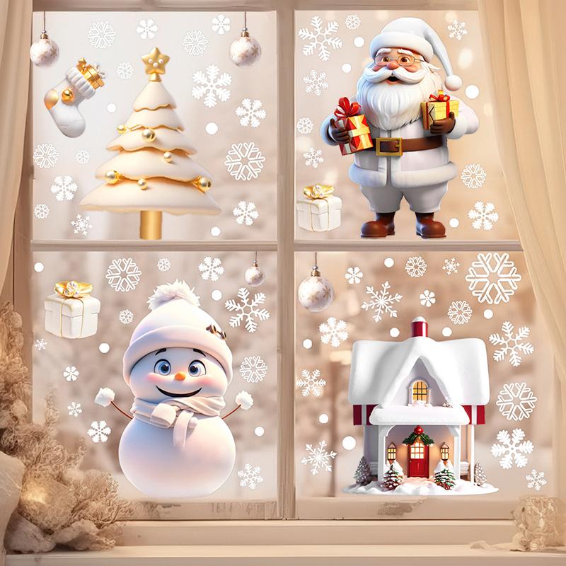 PVC Weihnachten Fenster Aufkleber Schneemann Schneeflocke Santa Claus Fenster Elektrostatische Aufkleber Frohe Weihnachten Aufkleber Hause Dekoration Snowman