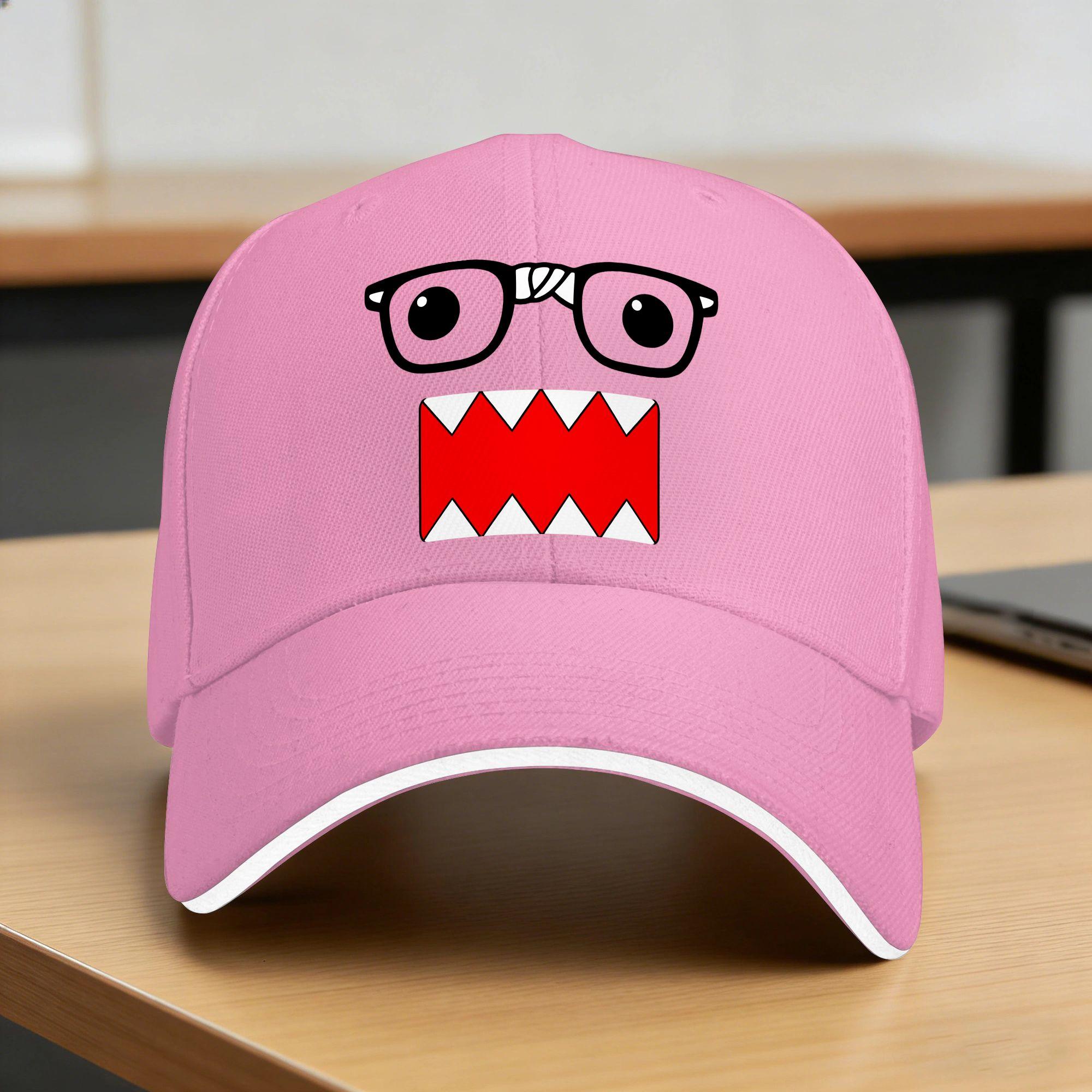 Domo Nerd Mit Brille Baseballkappe Lässig Herren Damen Trucker-Kappe Sonnenschutz Benutzerdefiniertes Logo Kpop Rock Snapback-Kappe Geschenkidee One Size pink