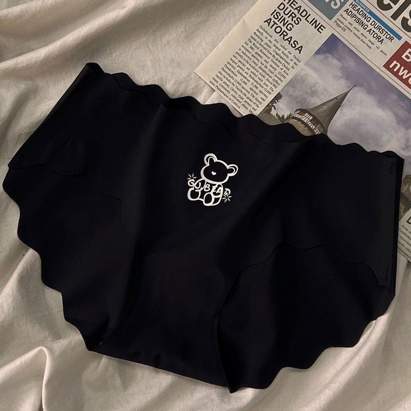 Dünne, gewellte nahtlose Unterwäsche aus Eisseide für Damen, atmungsaktiv, schnelltrocknend, mit Muster bedruckt, aus reiner Baumwolle, im Schritt, Damenunterwäsche XL schwarz