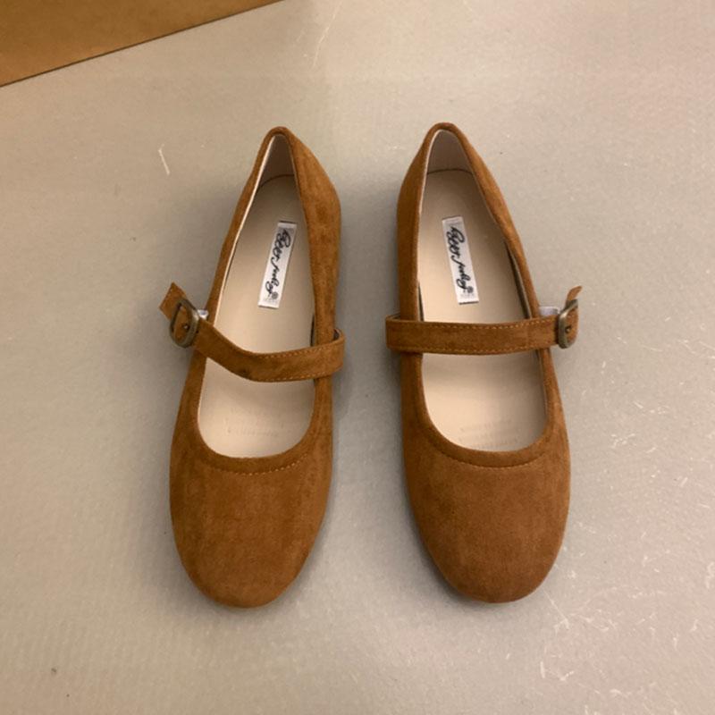 Mode 2025 Neue Mode Schnallenriemen Damen Mary Janes Ballerinas Schuhe Weiblich Flachschuhe Runde Zehenpartie Damen Ballerinas Tanzschuhe 40 braun