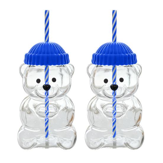 Bärenglas mit Strohhalm Thermobeständige Tasse für Kaffee Bier Cocktails Süßes Trinkglas für heiße & kalte Getränke 2pcs plastic