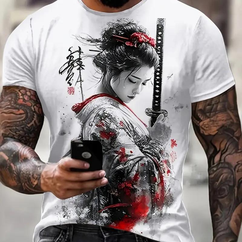 Neues Sommer Herrenmode T-Shirt Persönlichkeit Antiker Stil Mädchen bedruckt Herren T-Shirt Top 4XL rot