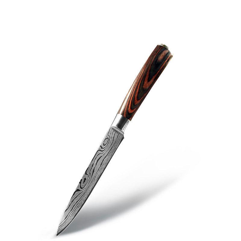 Edelstahl Laser Grain Kochmesser Farbe Holzgriff Imitation Damast Küchenmesser Japanisches Santoku Knochenschneider Brot Obstmesser 16.6cm Universal knife
