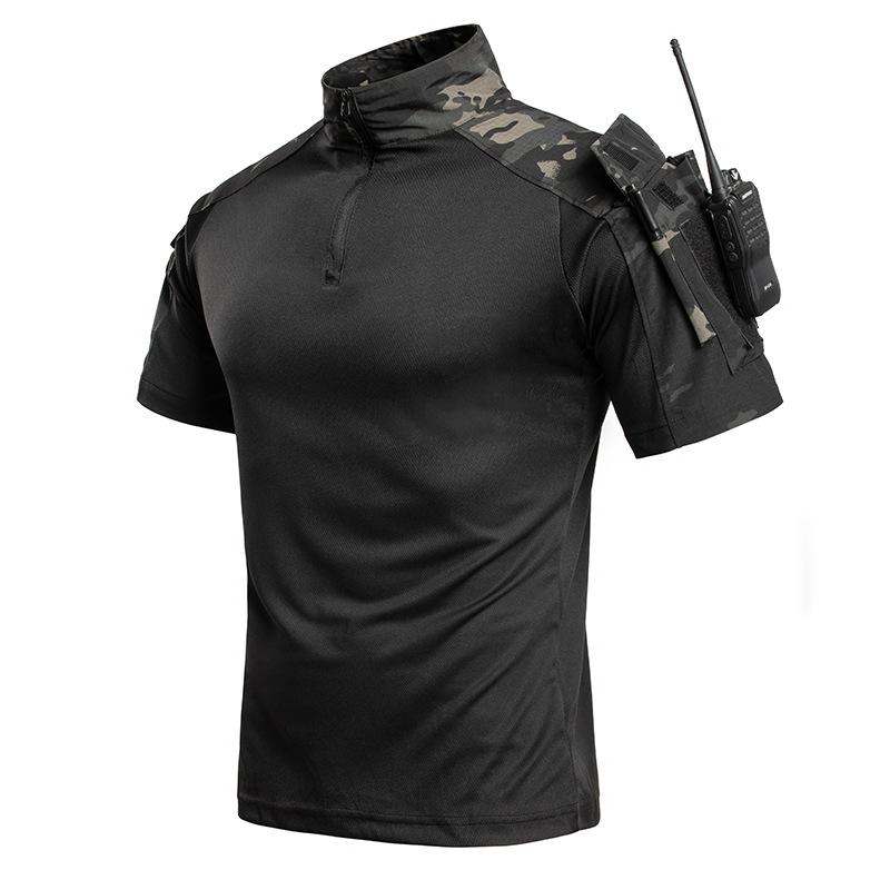 Herren taktisches Kurzarmhemd 1/4 Reißverschluss Atmungsaktiv Schnelltrocknend Camo für Airsoft Paintball Training Outdoor Jagd Wandern XL dunkelgrüne