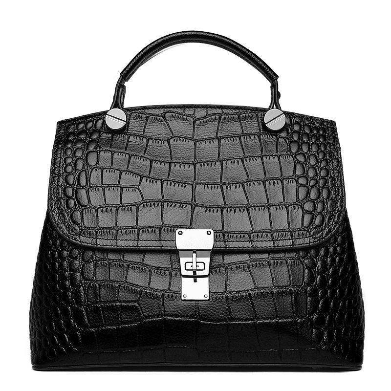 Europäische und amerikanische Schultertaschen für Damen Echtes Leder Umhängetaschen Damen Erste Schicht Rindsleder Handtasche mit Krokodilmuster gray