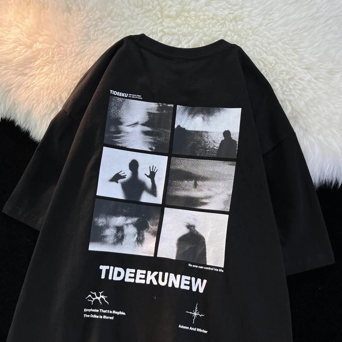 T-Shirt Y2k Print High Street Kleidung Harajuku Kleidung Übergroßes T-Shirt Y2K Grunge Sommer Goth Kleidung Weiblich Lose Femal L schwarz