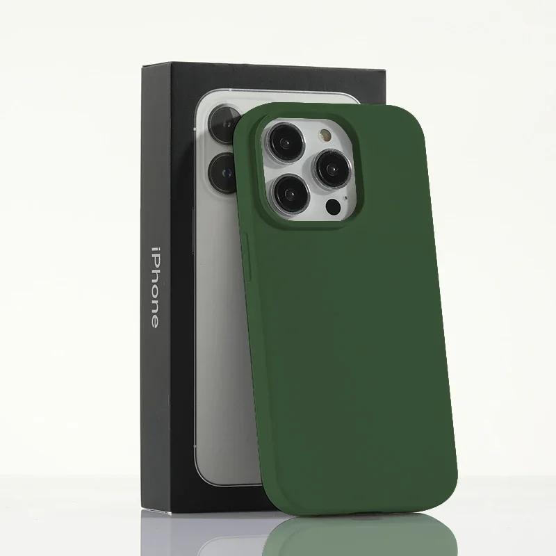 Luxuriöse Flüssigsilikonhülle für Apple iPhone 15 Pro Max, Bonbonfarben, vollständige Schutzhülle für iPhone 14, 13, 12, 11 Pro Max 15 Plus iPhone 15 Pro Max dunkelgrüne