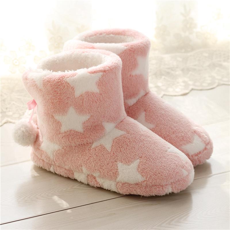 Damen Flauschige Fleece Hausschuhe Winter Warm Hausschuhe für Zuhause Zum Hineinschlüpfen Plüschschuhe EVA Leichter Komfort Hausschuhe für Schlafzimmer 38-39 rosa