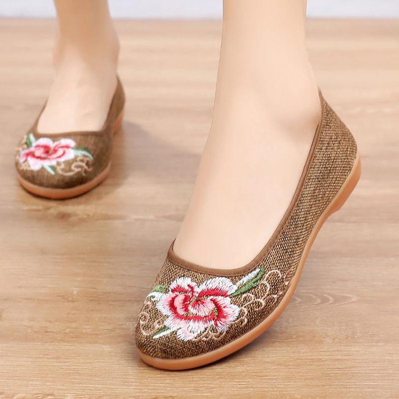 Damenschuhe Alte Peking-Stoffschuhe Ethnische Damenschuhe mit weicher Unterseite Arbeitsschuhe Atmungsaktive bestickte Schuhe 40 kaffeebraun