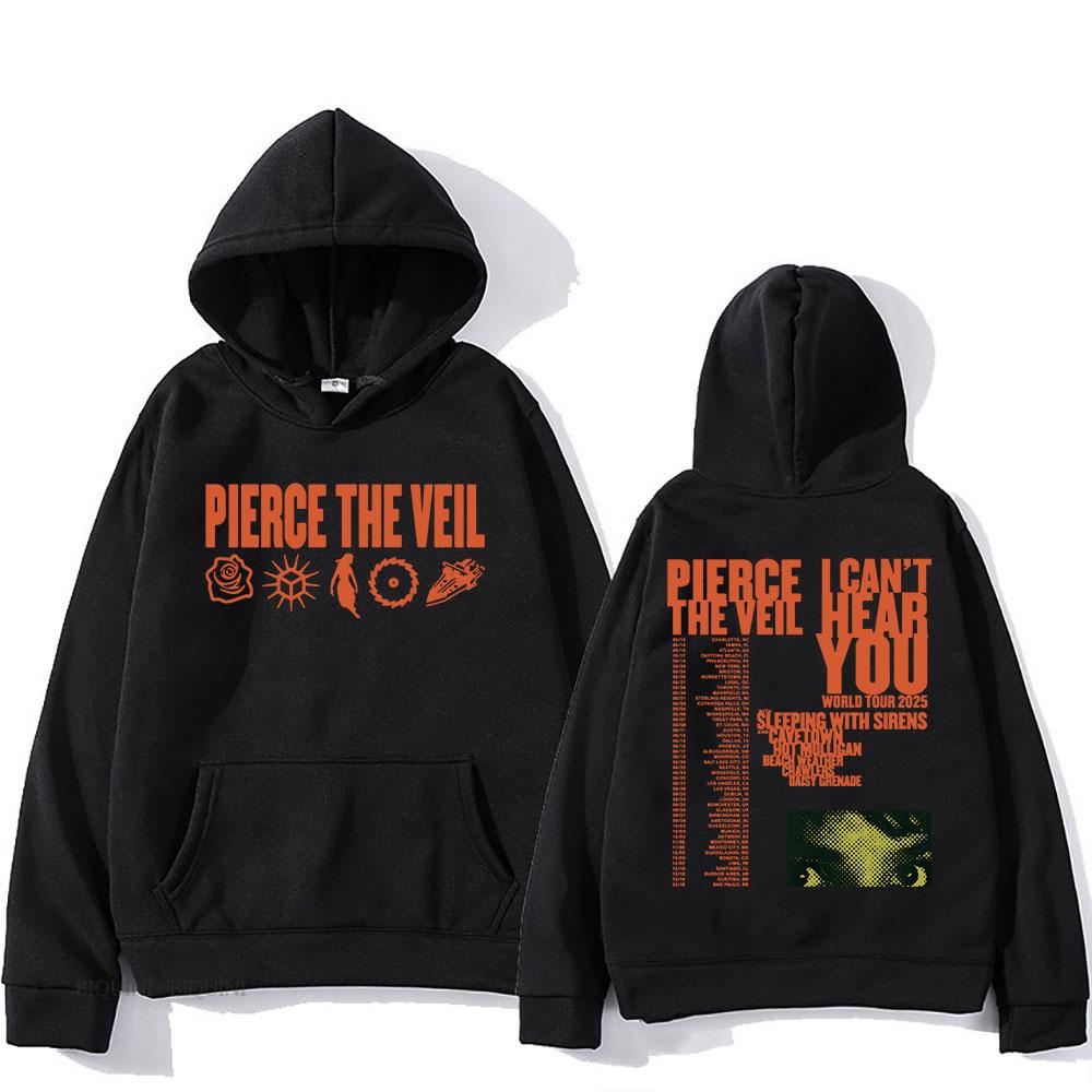 Streetwear Unisex Pierce The Veil Rockband Hoodies Ich kann dich nicht hören Welttournee Streetwear Harajuku Hip Hop Unisex Mode Oversized Y2k Pullover XXL blau