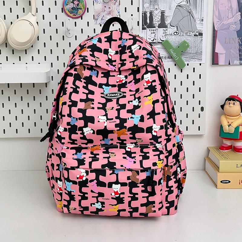 Floraler Dackel Schulranzen Japanischer Stil Schulranzen für Junior- und Oberstufenschüler Sanfter weiblicher College-Studenten Rucksack Rucksack . black