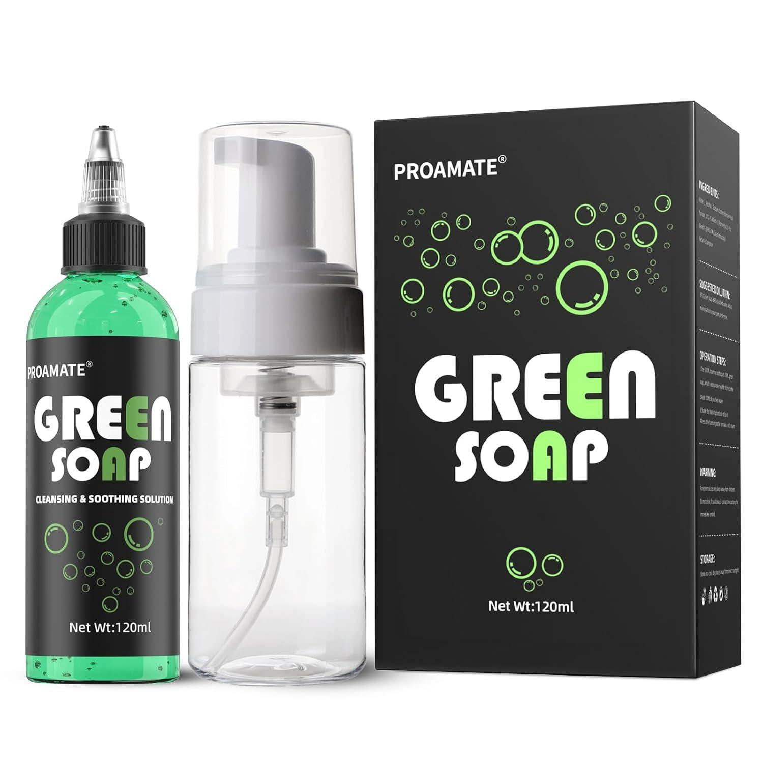Grüne Tattoo-Seife 4 OZ mit Schaumflasche, Tattoo-Seife Tattoo-Zubehör für Tattoos Piercings, Hautreinigungsgerät grün