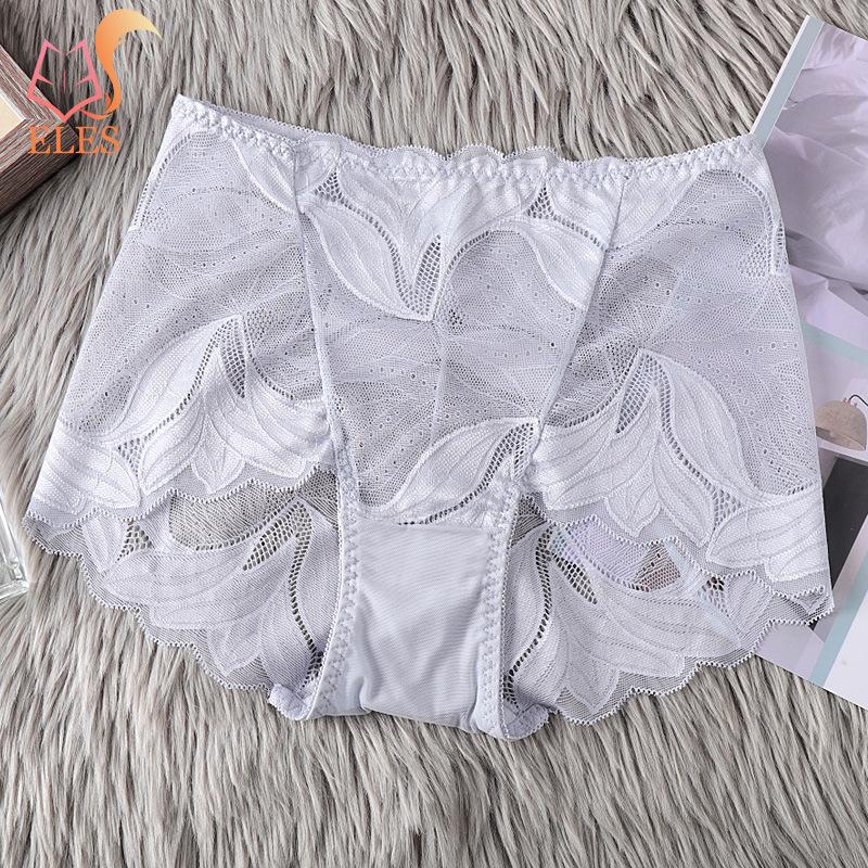 Sexy Höschen für Frauen Spitze Mid-Taille Hohl Hüftheben Bequeme Slips Baumwolle Schritt Damen Höschen Unterwäsche Slips XL grau