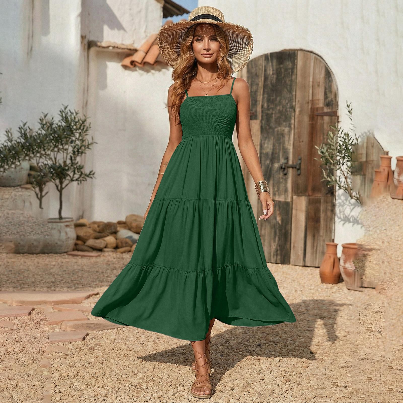 Sommerkleider für Damen UK Ärmelloses Stufen-Maxikleid Lässige Fließende Kleider für Damen UK Karree-Ausschnitt Damenkleider S