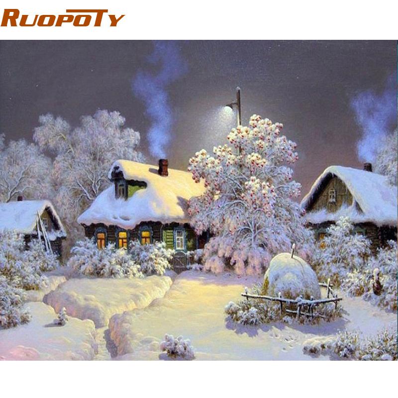 RUOPOTY Rahmen Schnee Landschaft DIY Malen Nach Zahlen Kit Acrylfarbe Auf Leinwand Kalligraphie Malerei Einzigartiges Geschenk Für Wohnkultur 40x50CM NO Frame