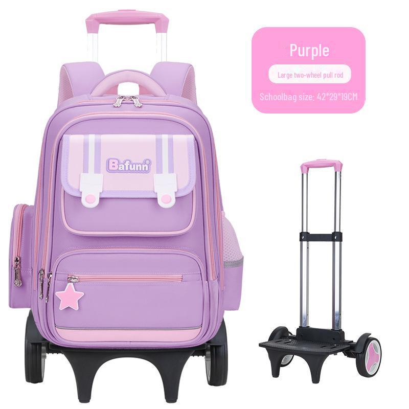 25 neue leichte Trolley-Schulranzen mit großem Fassungsvermögen für Jungen und Mädchen der Klassen 1-6 upgraded large two-wheeled trolley violett
