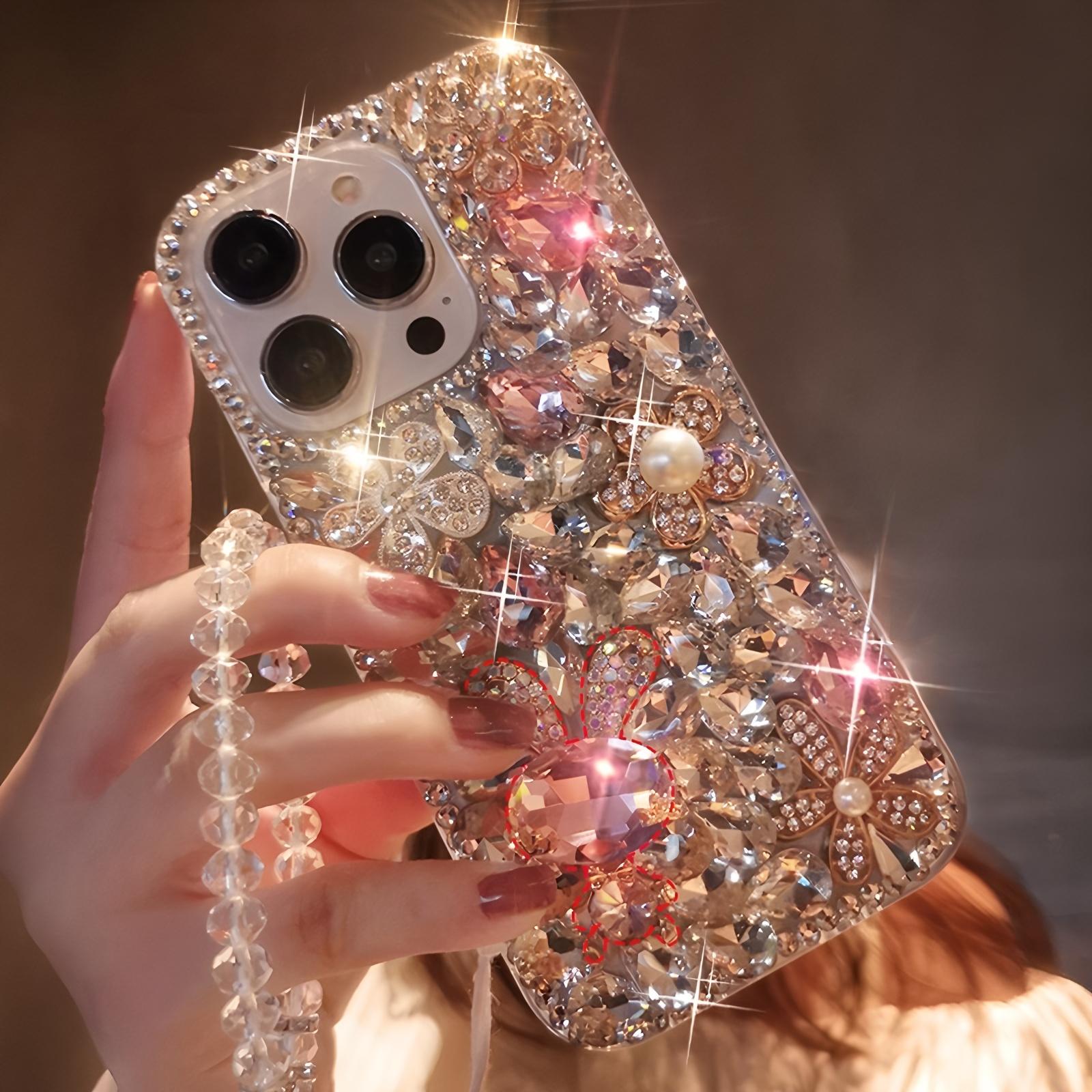 Glitzer Strass Handyhülle Für Samsung Galaxy S26 S25 S24 S23 S22 S21 S20 Ultra Plus FE Edge S10 S9 Bling Kristall Diamant Blumiges Cover Samsung Galaxy S26 Ultra rosa