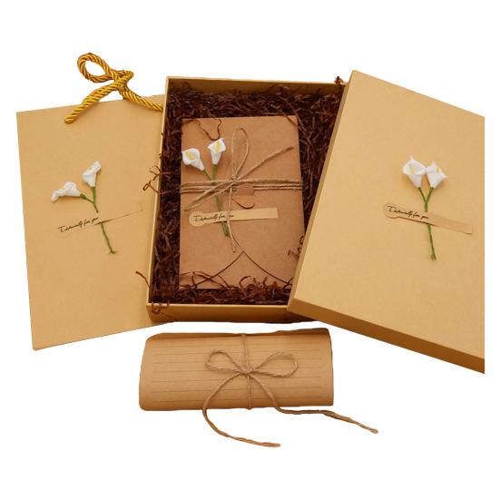 Briefpapier Umschlag Set Romantischer Vintage Stil mit Blumendekoration Klare Linie E beige