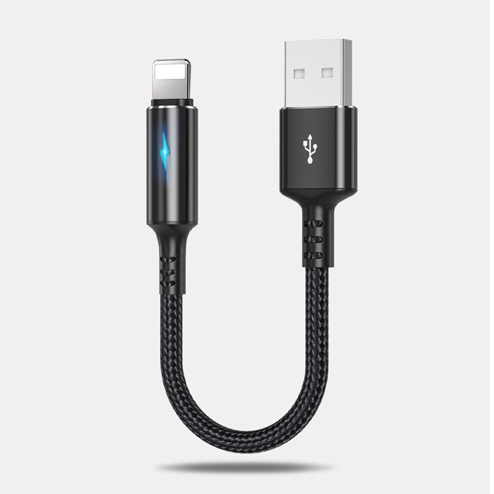 Fonken 25 cm kurzes USB-Ladekabel, Micro-USB-Typ-C-Kabel für iPhone, Huawei, Android, 2,4 A, Schnelllade-Powerbank-Ladekabel mit Kontrollleuchte IOS Cable schwarz