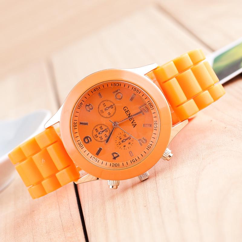 Neue Einfache Silikon Marke Casual Quarzuhr Frauen Kristall Silikon Genf Uhren Armbanduhr für Mädchen orange