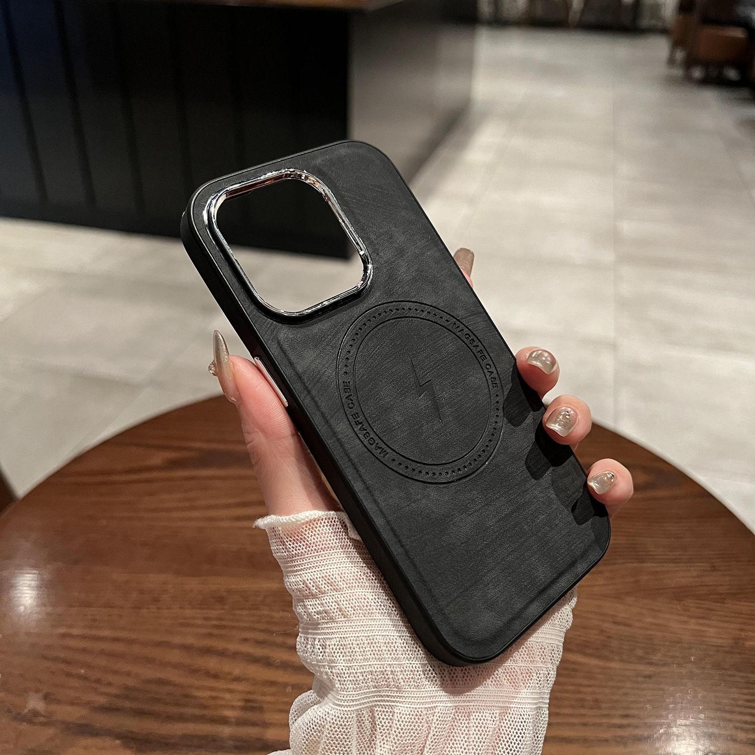 Echtlederhülle für iPhone - Magsafe Wireless Charging Cover für iPhone 15 Pro Max iPhone 14 13 12 11 X Xs All-Inclusive iPhone 11 Pro schwarz