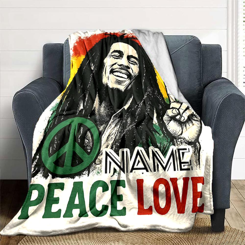 Bob Marley Friede Liebe Vier Jahreszeiten Decke Personalisiert Mit Ihrem Namen Leicht Und Warm Perfektes Geschenk Für Zuhause Büro Camping Sofa Reise Strand 80cmx120cm black