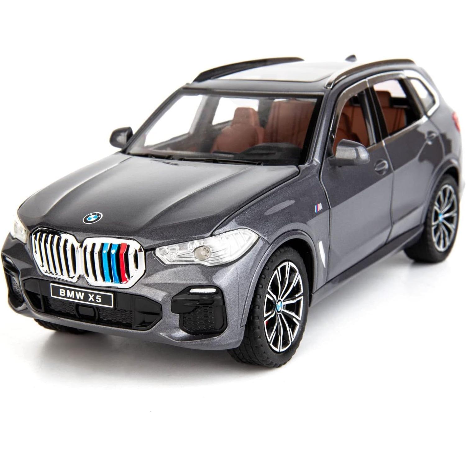 BMW X5 SUV-Modellauto im Maßstab 1/24, Spielzeugauto mit Rückziehfunktion aus Zinklegierung mit Ton und Licht als Geschenk für Kinder, Jungen und Mädchen 1/24-Size:20.5*8.5*7.5cm graue