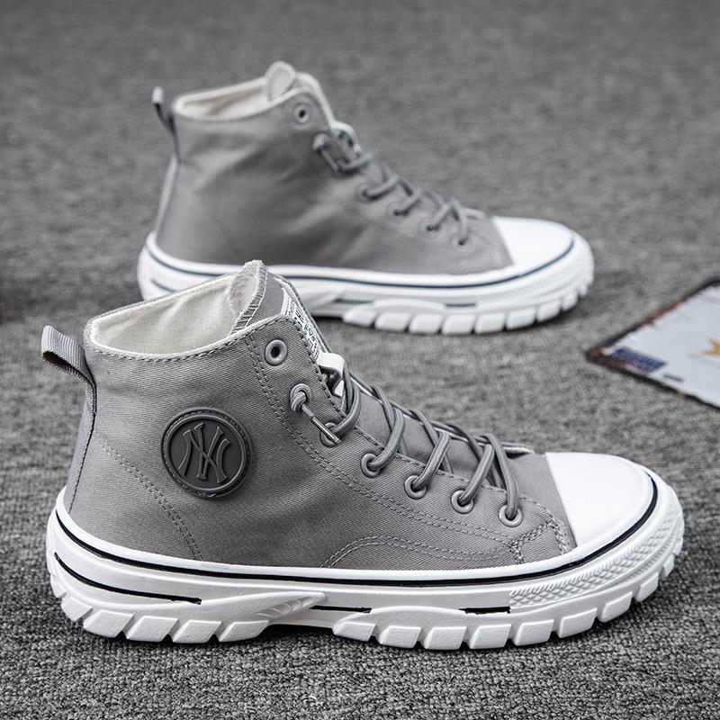 Herbst Herren Casual Sneakers Canvas Britischer Stil Herren Stiefeletten Trend High-Top Skateboard Schuhe für Männer Vulkanisierte Schuhe 2023 42 graue