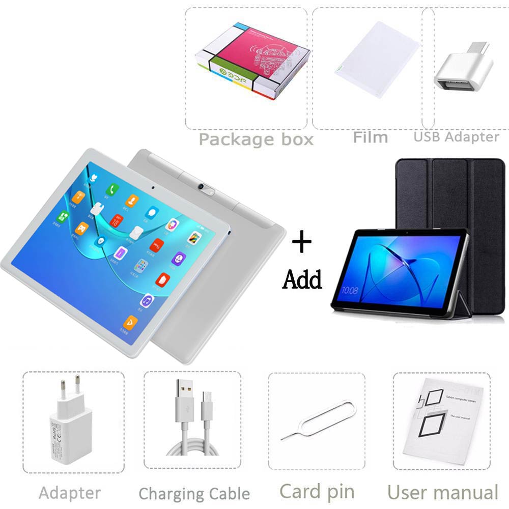 10,1 Zoll Android Tablet Handy SIM Karte 4G 3G Android11 Tablet Octa Core Tablet PC Computer Tab Tab add cover case silber
