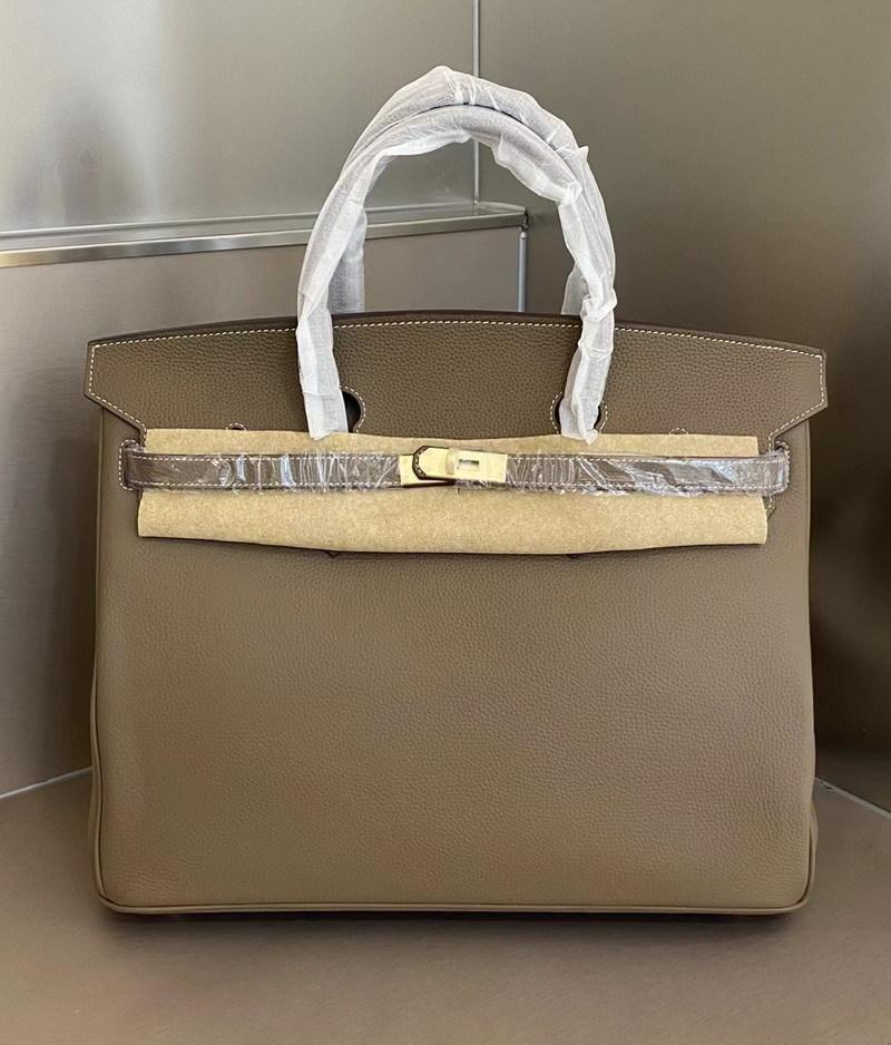 ML2024 Neue Top Layer Rindsleder 40cm Platin Tasche Große Tasche Handtasche Echtes Leder Damen Tasche 40x20x31cm khaki
