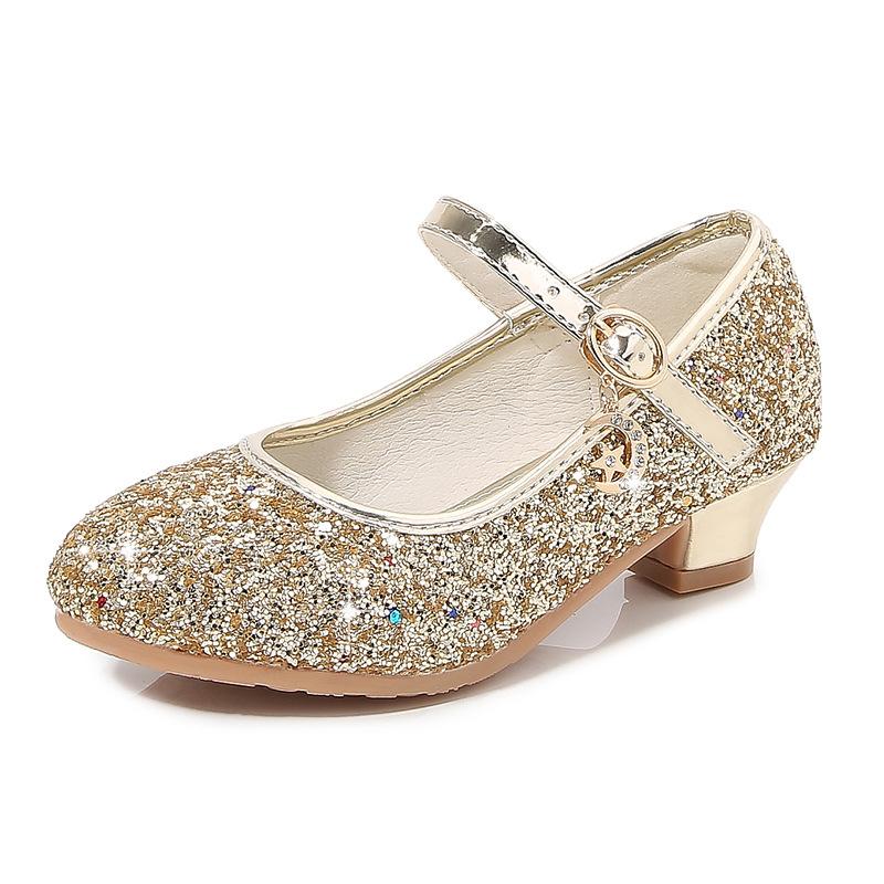 Frühling Neue Stil Mädchen Schuhe Strass Pailletten Modische Prinzessin Schuhe mit Einem Wort Schnalle kinder Leistung Schuhe 37 gold