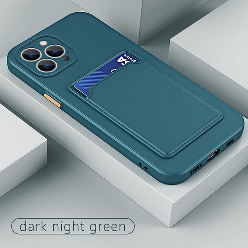 Modische, einfarbige Handyhülle mit Kartensteckplatz für iPhone 16 Pro 15 14 Pro Max 12 13 12 11 Pro XS XR 8 7 Stoßfeste Rückseite iPhone 12 Pro dunkelgrüne