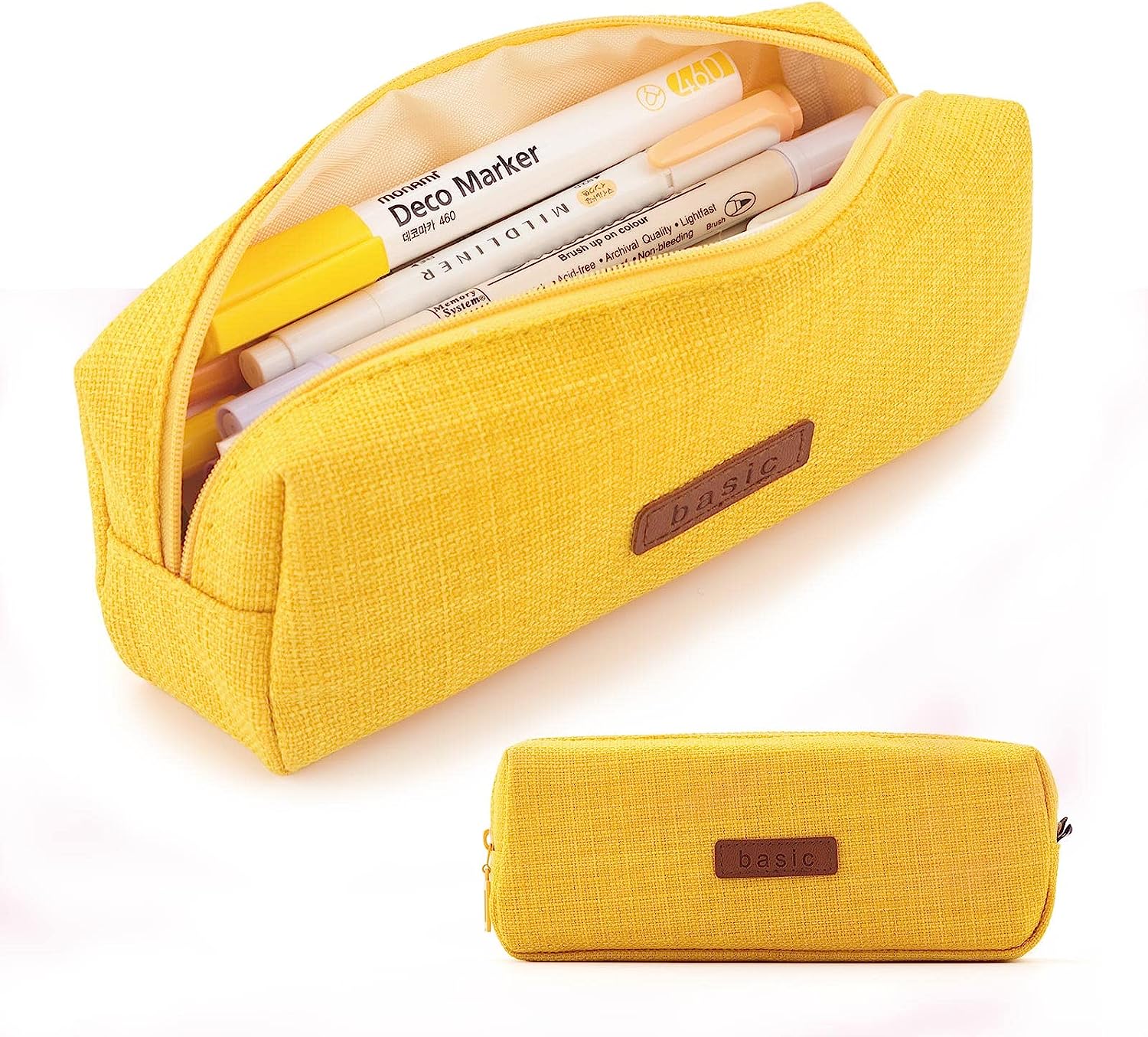 Canvas-Federmäppchen, Studententasche, Münztasche, Kosmetiktasche, Büro- und Schreibwaren-Organizer für Teenager, Mädchen, Jungen, Schulbedarf gelb