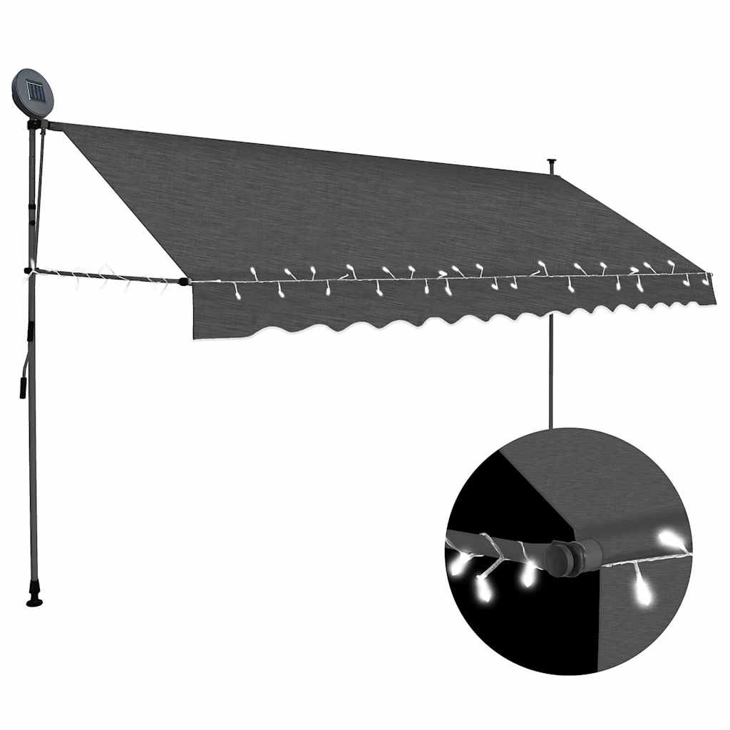 Vidaxl Handaufrollbare Markise mit LED, 350 cm, Anthrazit