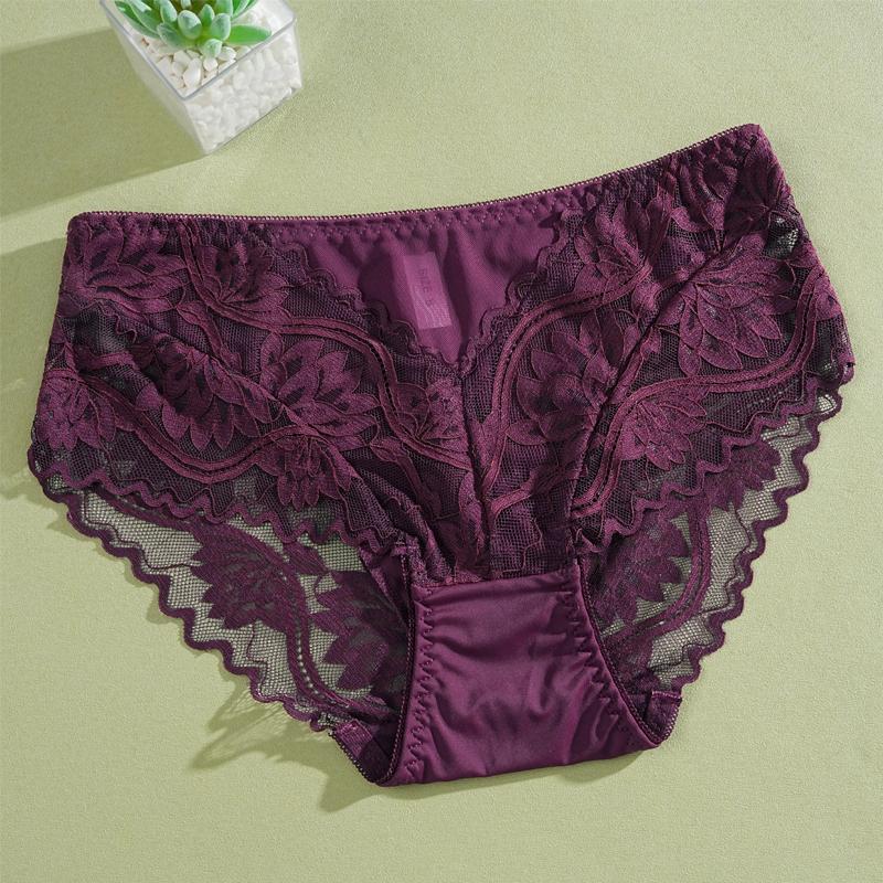 1 Stück Damen High Waist Übergröße Spitze Unterwäsche, Modisch, Atmungsaktiv, Weich und Bequem Damen Unterwäsche, 5 Farben Zur Auswahl XXL violett